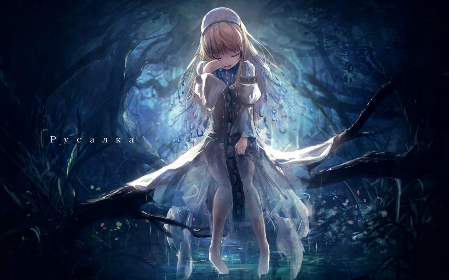 1440x900 17++ Crying Blonde Anime Girl Wallpaper