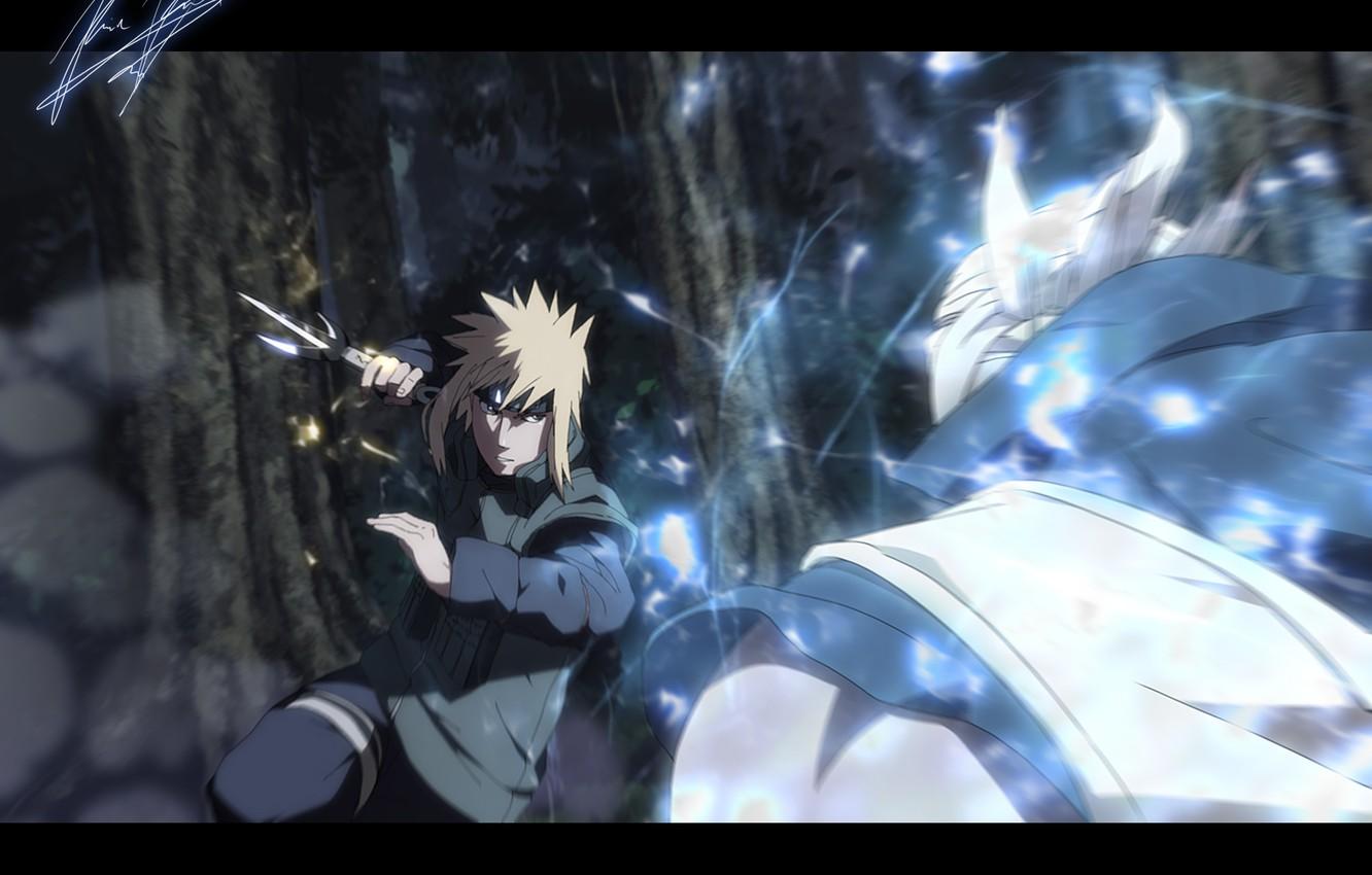 1332x850 Wallpaper lightning, art, kunai, Naruto Shippuden, Minato vs Raikage image for desktop, section прочее