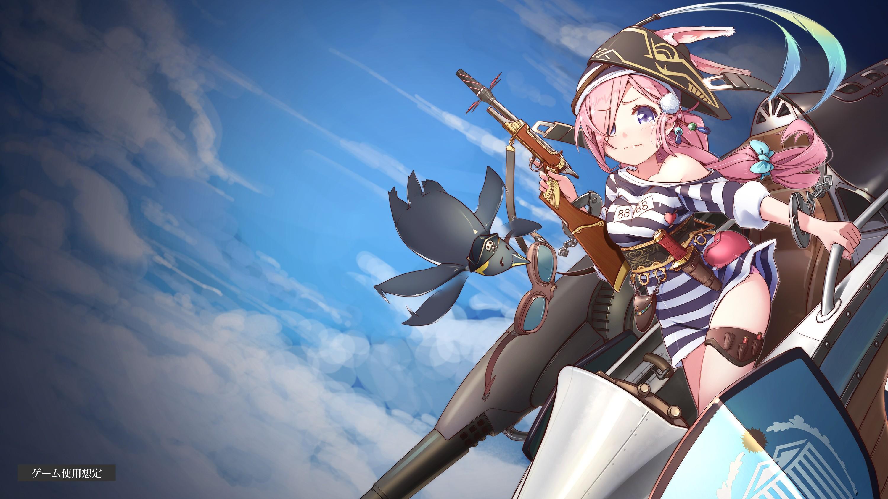 3000x1688 #closed eyes, #pink hair, #original characters, #crying, #artwork, #Aurora, #anime girls, #sky, #clouds, #anime, #alone wallpaper. Mocah HD Wallpaper