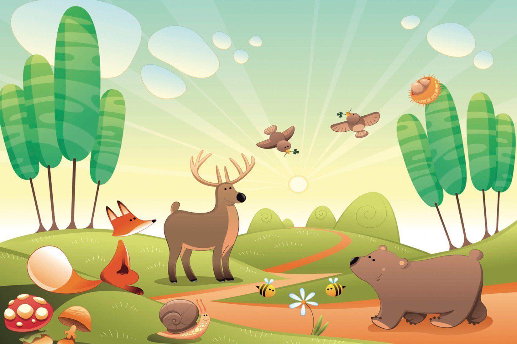 cartoon forest background with animals