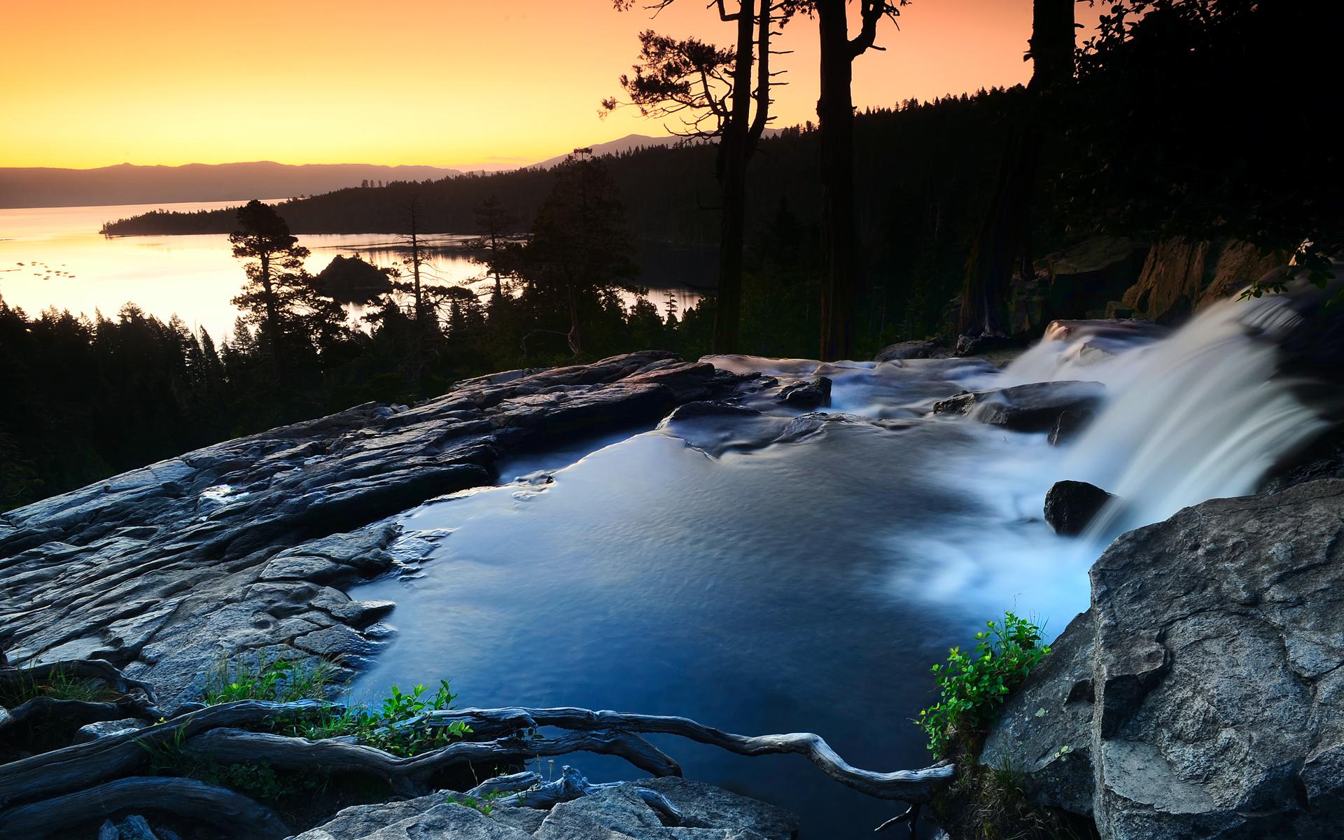 1920x1200 Nature landscapes waterfalls sunset sunrise pool skies water wallpaperx1200