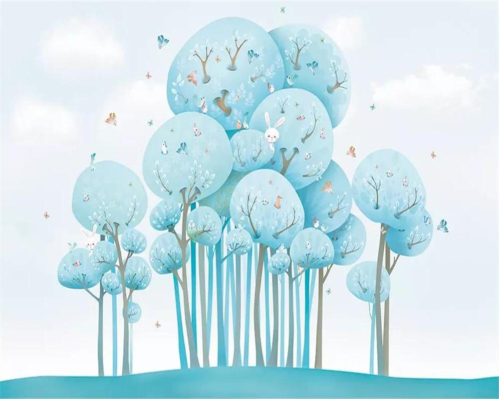1000x800 Beibehang 3D wallpaper blue cute cartoon forest rabbit bird children room background wall painting papel de parede 3D wallpaper. Wallpaper