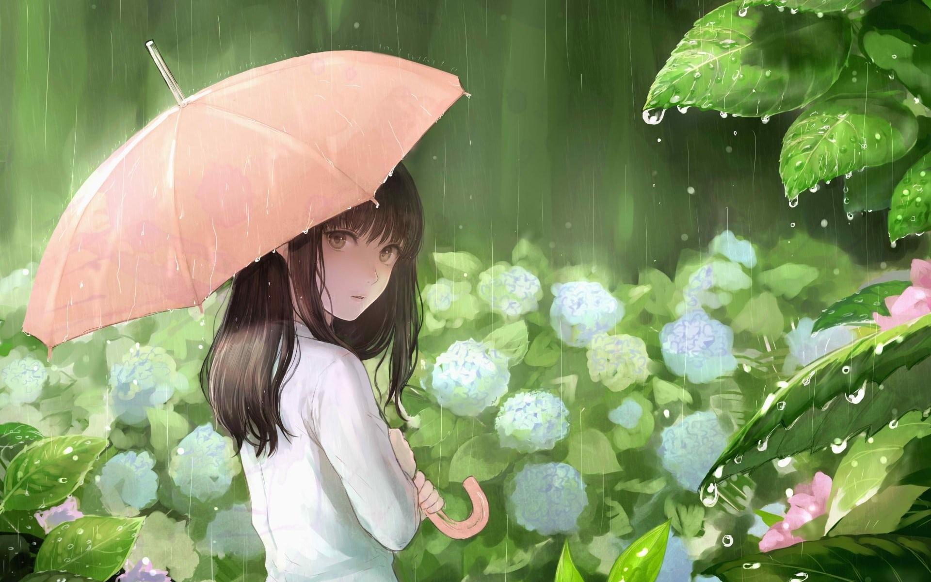 1920x1200 Desktop Wallpaper Cute Anime Girl, Rain, Umbrella, HD Image, Picture, Background, 7lwpx