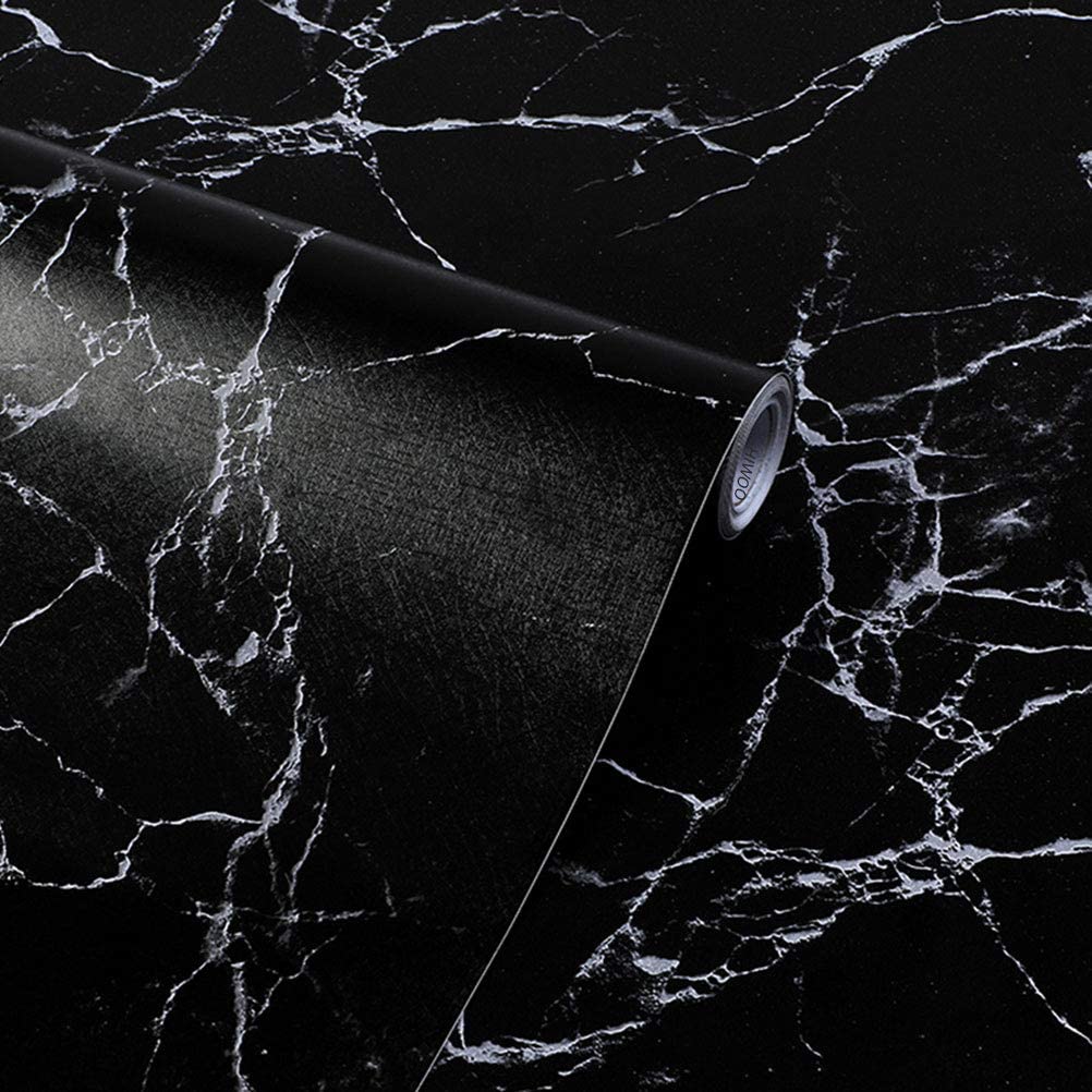 1002x1002 HIWOO Black Marble Wallpaper, Self Adhesive Wallcoverings(16.9 By 78.7 Inch)