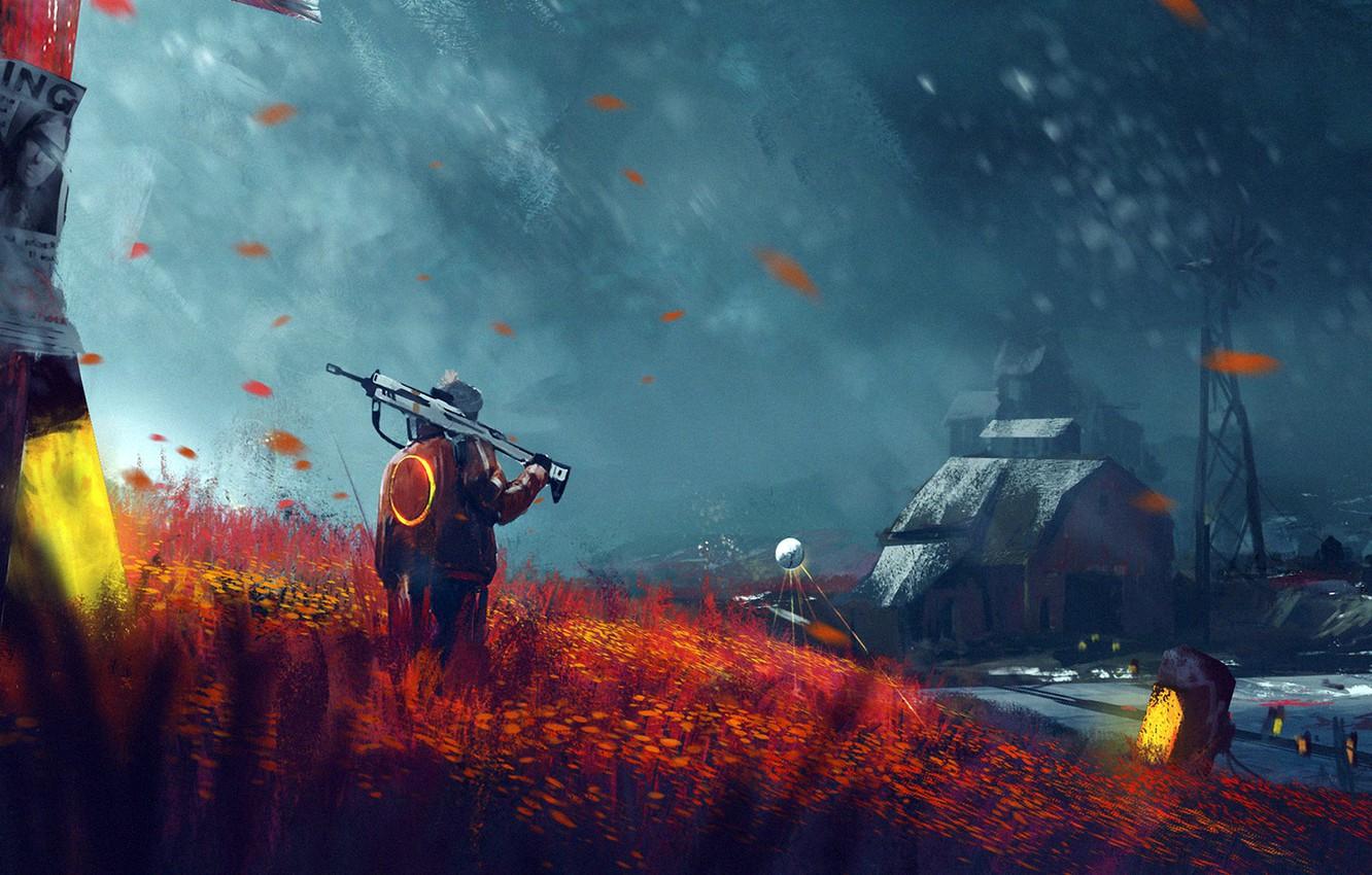 1332x850 Photo Wallpaper Field, Weapon, Winter, Snow, Alone, 2 Background 1080p