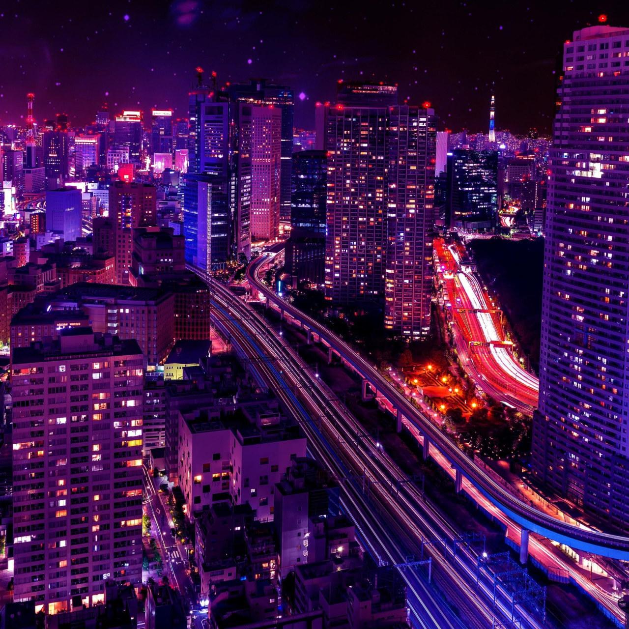 1280x1280 City lights wallpaper, shiodome city center, japan, tokyo, minato, sky • Wallpaper For You HD Wallpaper For Desktop & Mobile