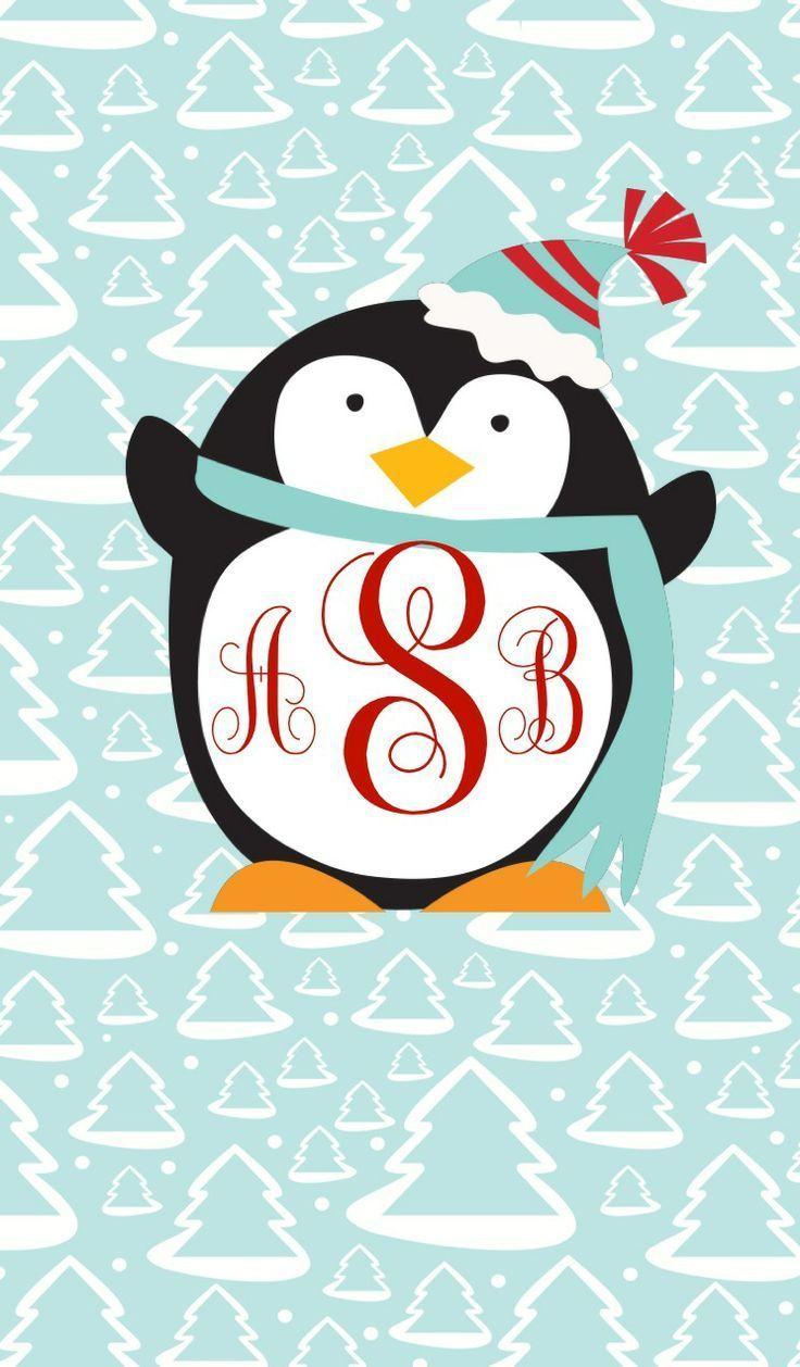 736x1258 Christmas monogrammed penguin iPhone / iPad wallpaper made
