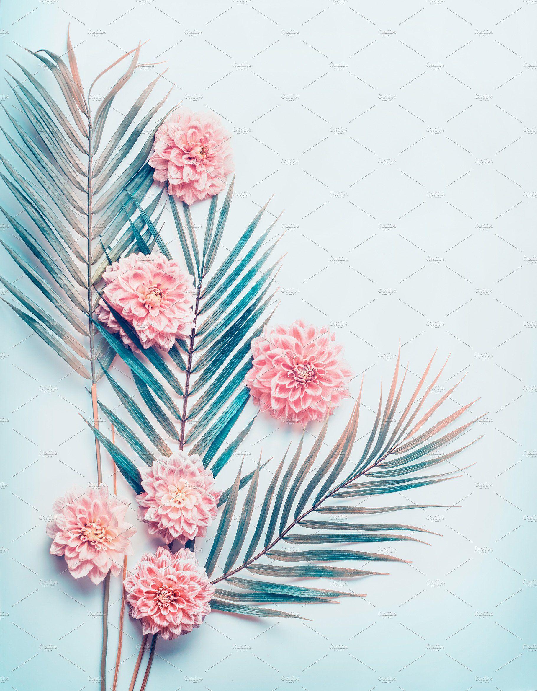 1820x2340 Layout with palm leaves and flowers. Pink wallpaper iphone, Mint green wallpaper iphone, Leaves wallpaper iphone