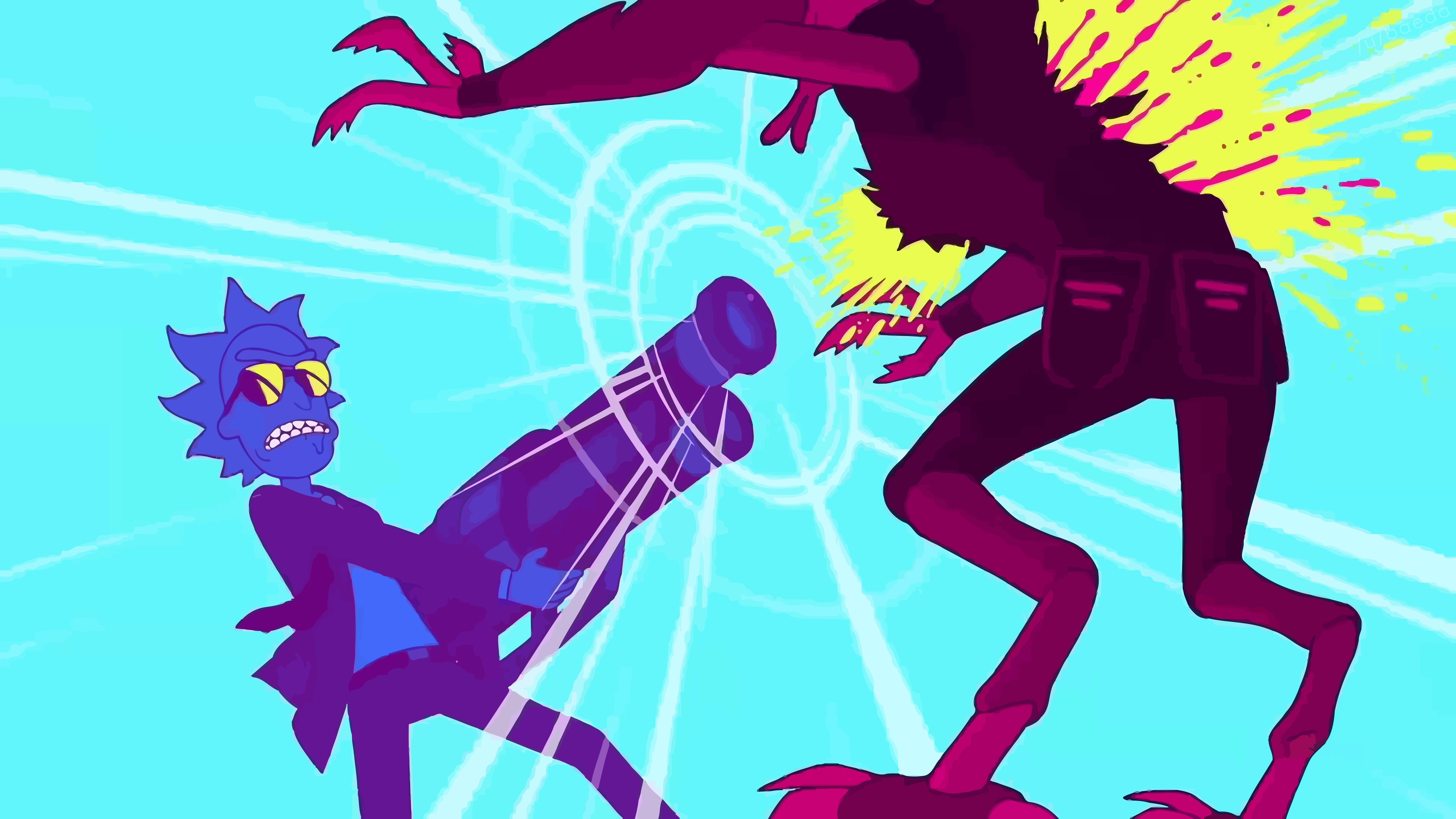 8000x4500 Rick and Morty gun shot 4K wallpaper