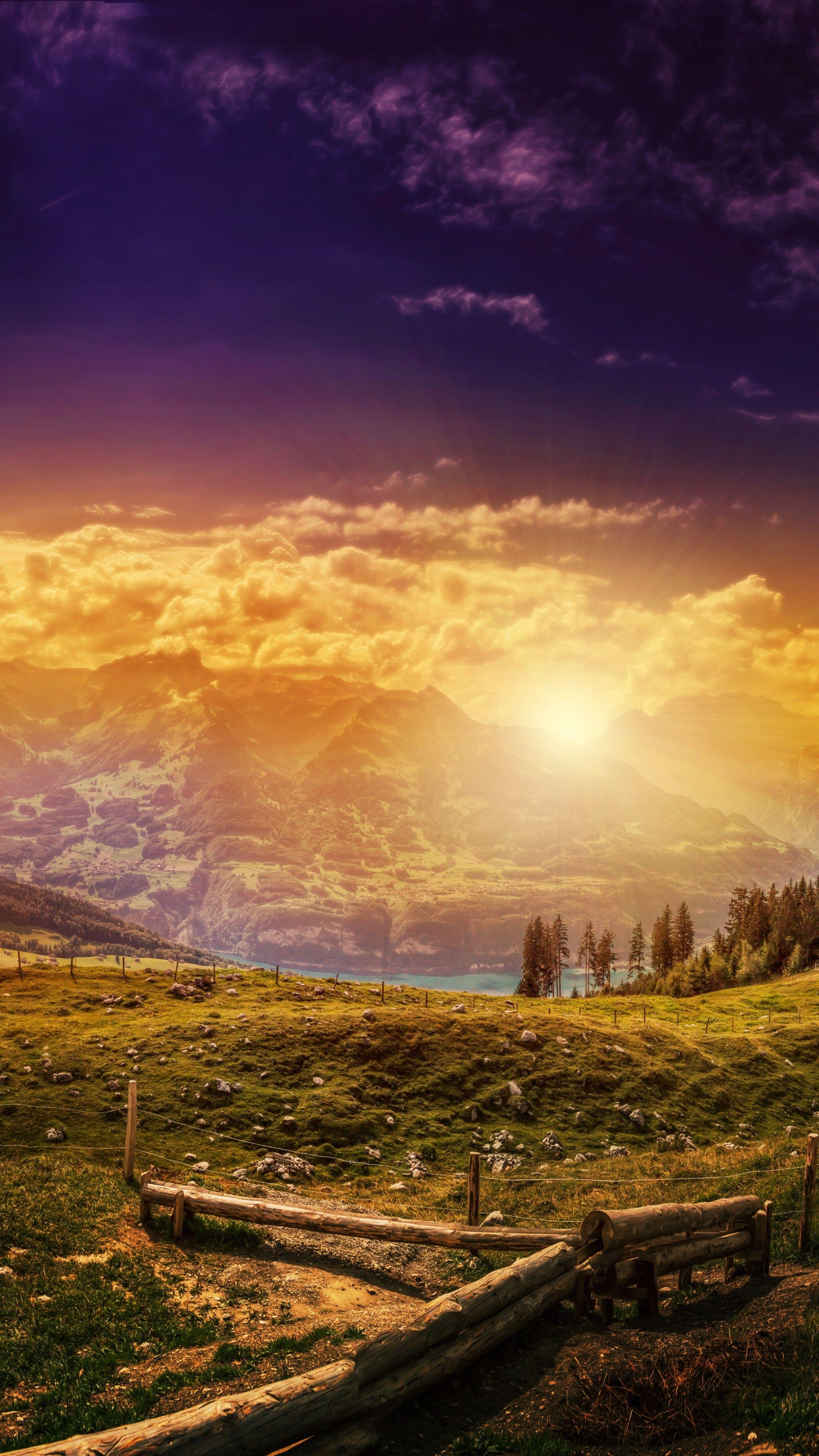 2160x3840 Wallpaper Switzerland, 5k, 4k wallpaper, 8k, HD, Mountains, sunset, hills, meadows, Nature