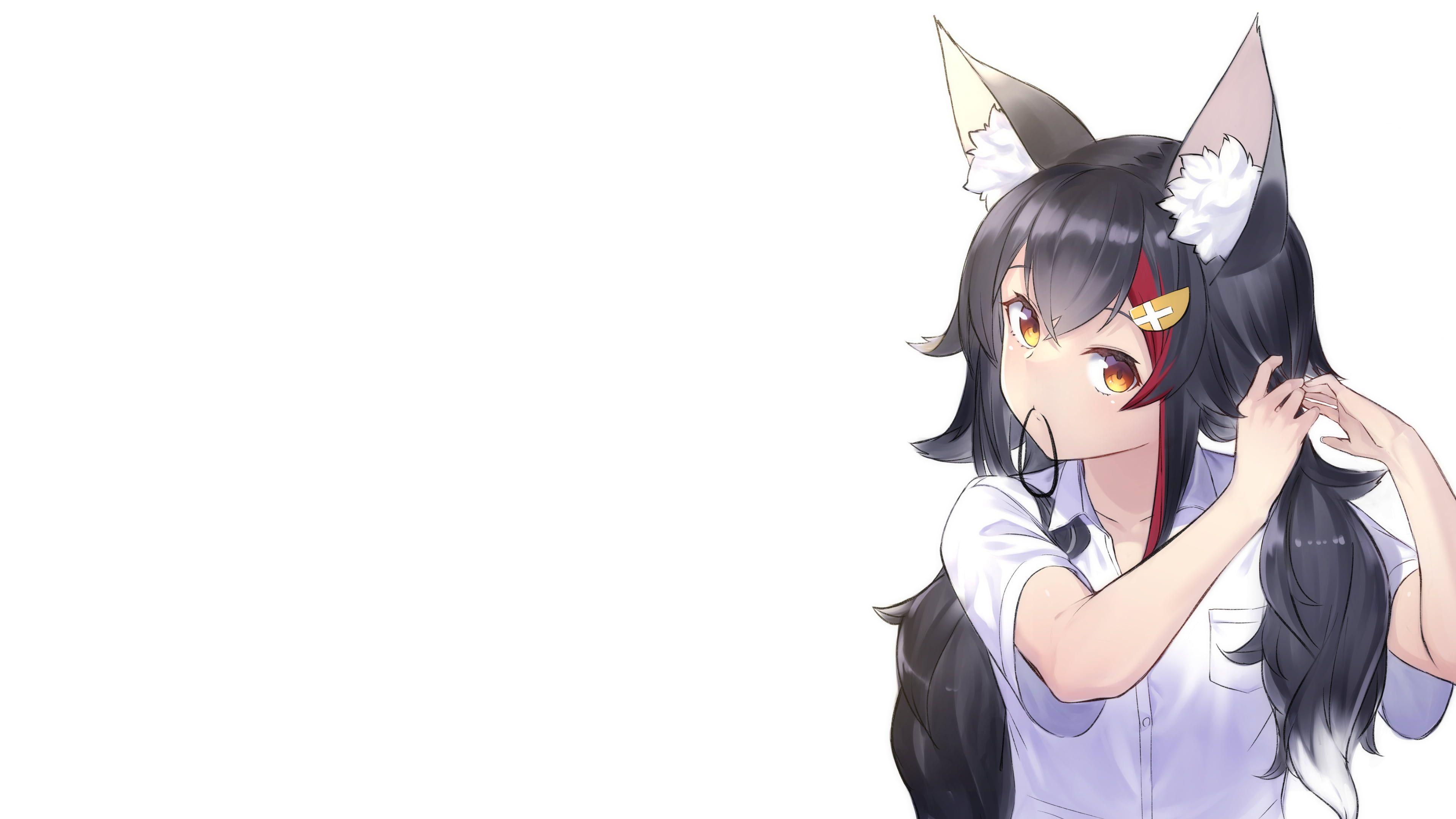3840x2160 Hololive Ookami Mio red eyes animal ears black hair white background #anime anime girls K #wallpaper #hdwallpaper #deskto. Animal ears, Red artwork, Black hair