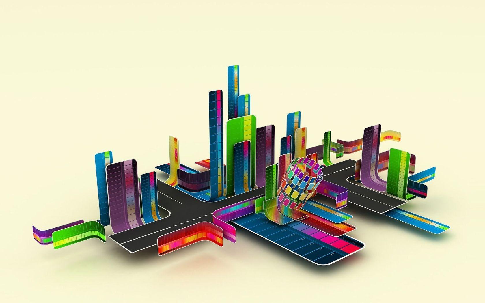 1680x1050 3D Digital City WallPaper HD