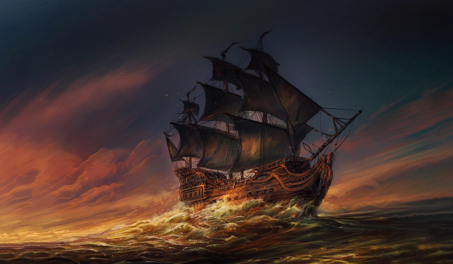 1920x1120 Sails Ship In Ocean Wallpaper, HD Fantasy 4K Wallpaper, Image, Photo and Background