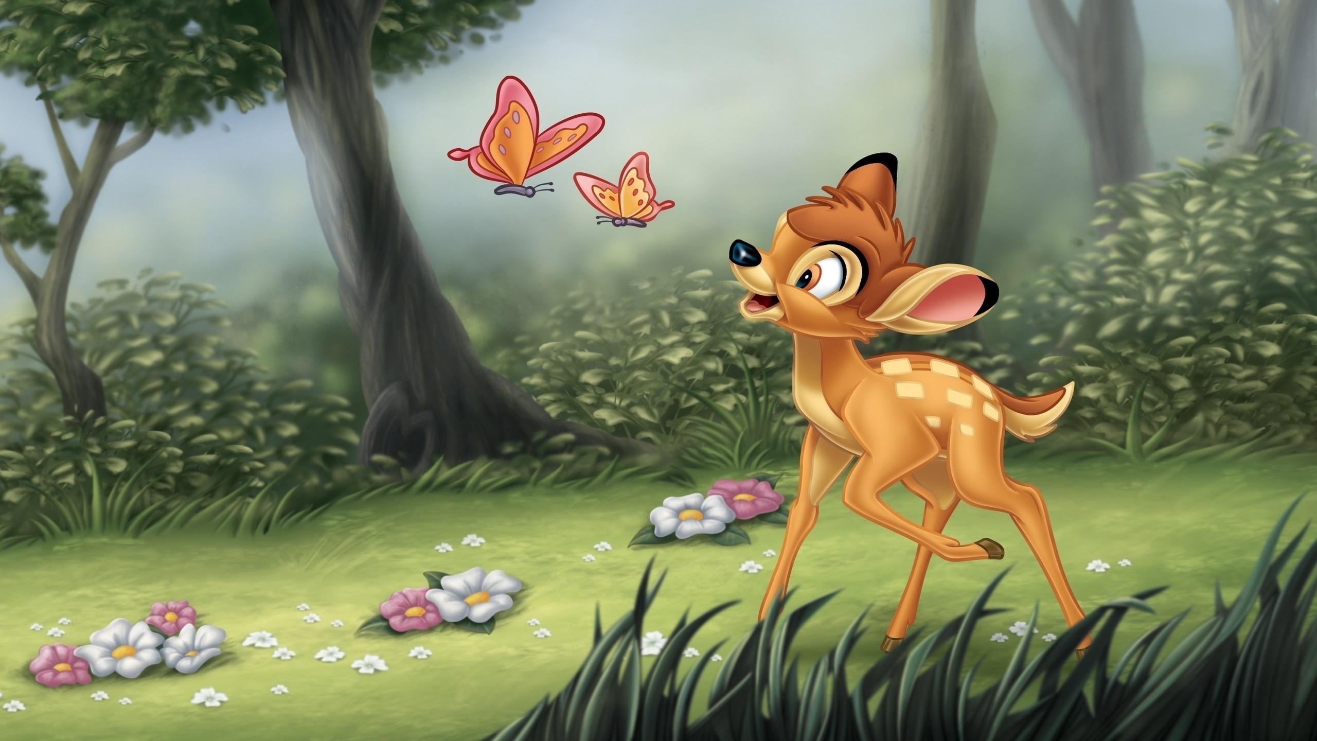 2560x1440 Download 2560x1440 Bambi, Animation, Disney, Butterflies, Forest Wallpaper for iMac 27 inch