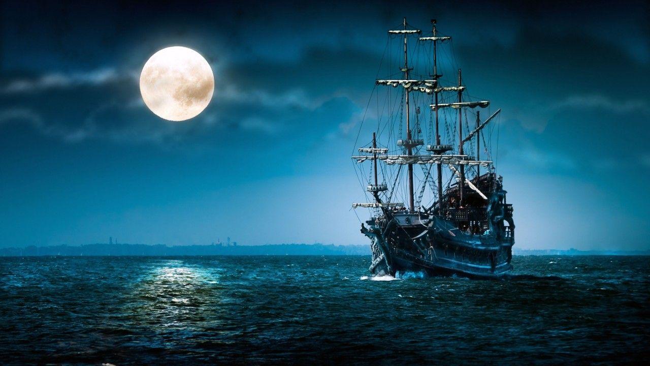 1280x720 ship, sea, moon, night. Ship wallpaper, Pirate ship wallpaper, Moonlight wallpaper