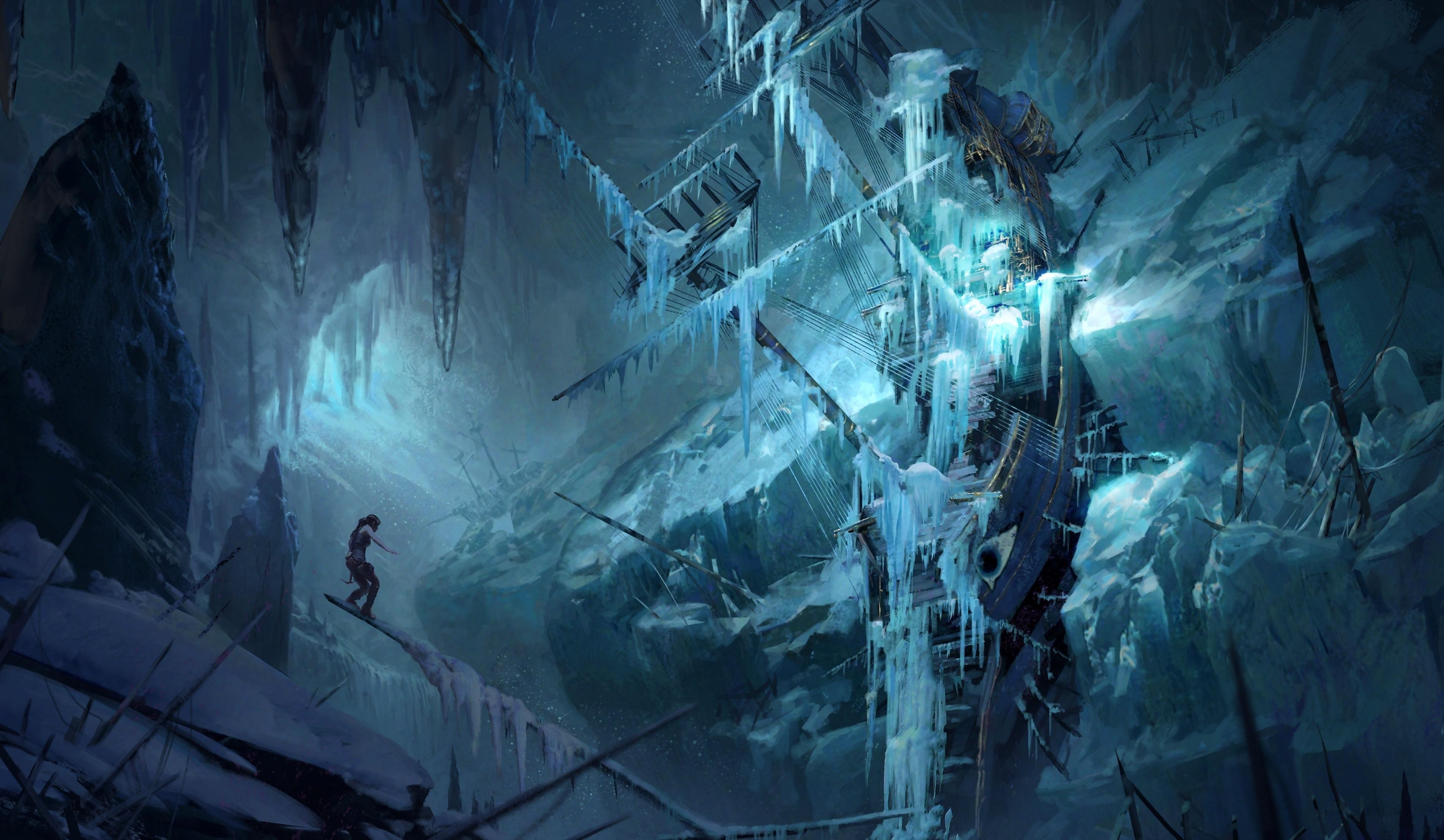 3804x2214 The Girl Is Standing On A Sunken Ice Covered Ship, Fantasy Wallpaper And Image, Picture, Photo
