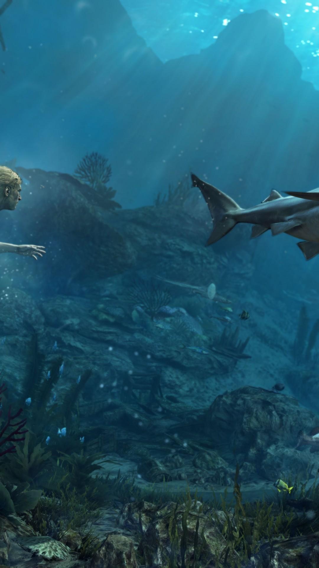 1080x1920 Download 1080x1920 Assassin's Creed 4: Black Flag, Underwater, Shark, Shipwreck Wallpaper for iPhone iPhone 7 Plus, iPhone 6+, Sony Xperia Z, HTC One