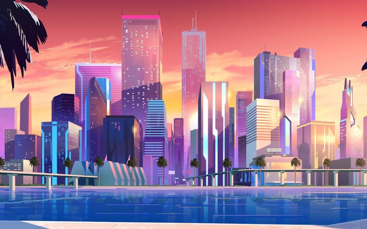 1280x800 Computer Aesthetic City Wallpaper