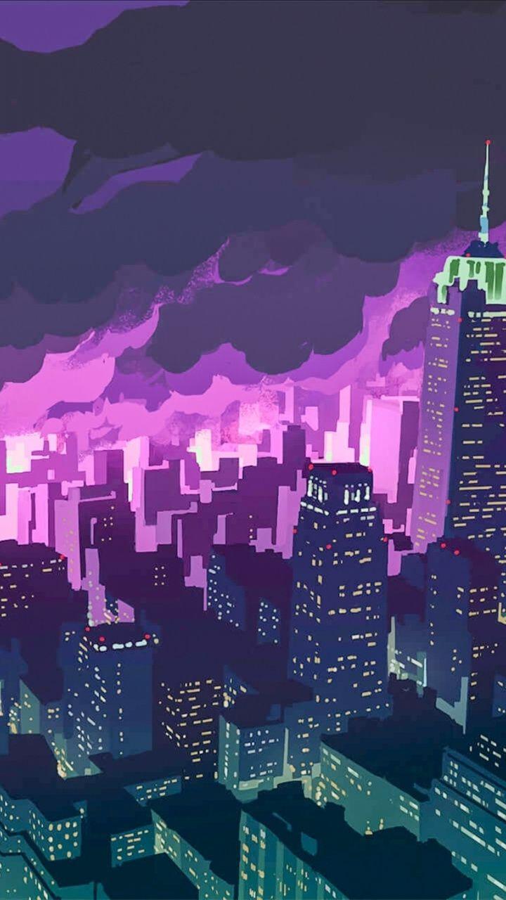 720x1280 1080p Anime City Wallpaper