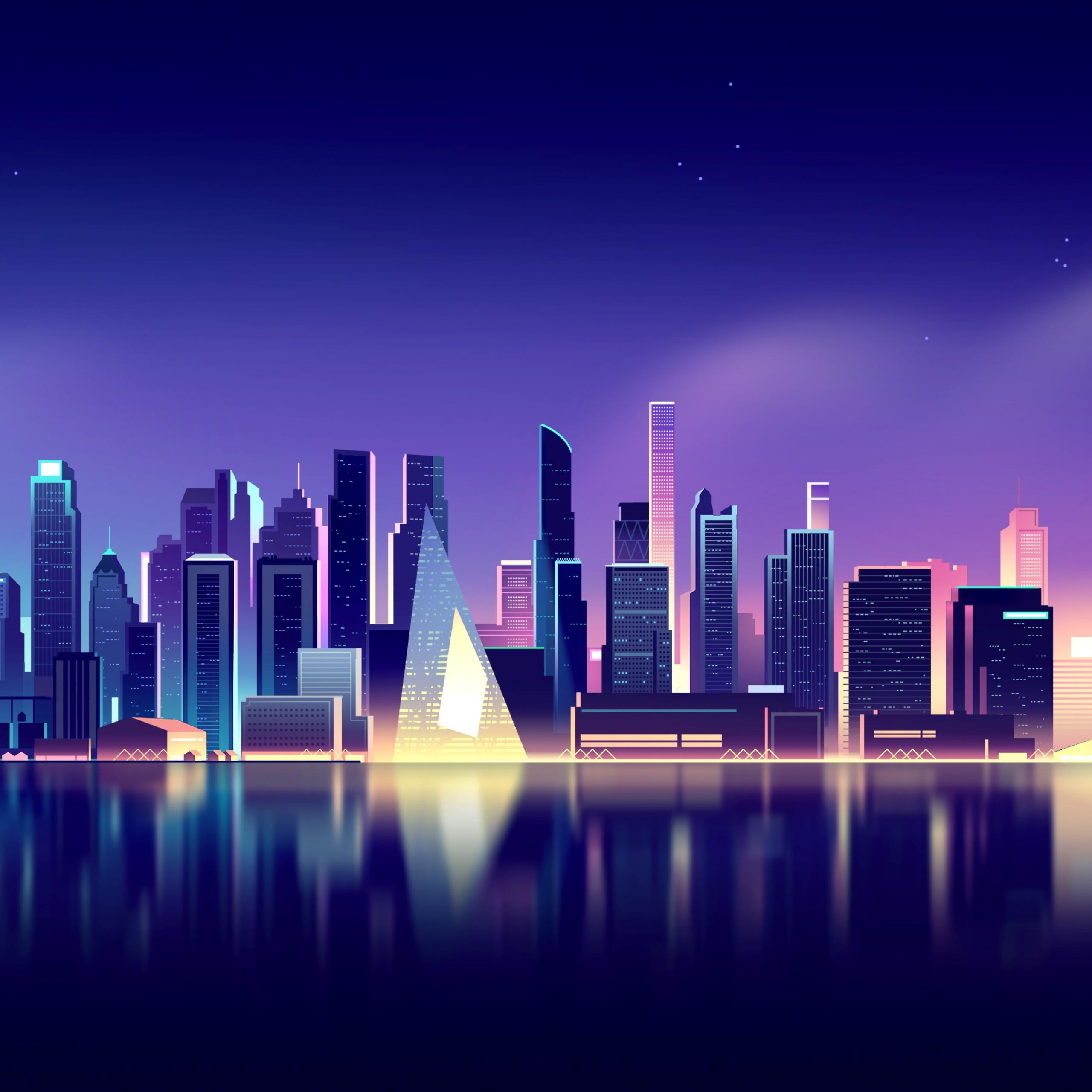2560x2560 Cityscape Wallpaper 4K, Neon, Skyline, Aesthetic, Reflections, 5K, World
