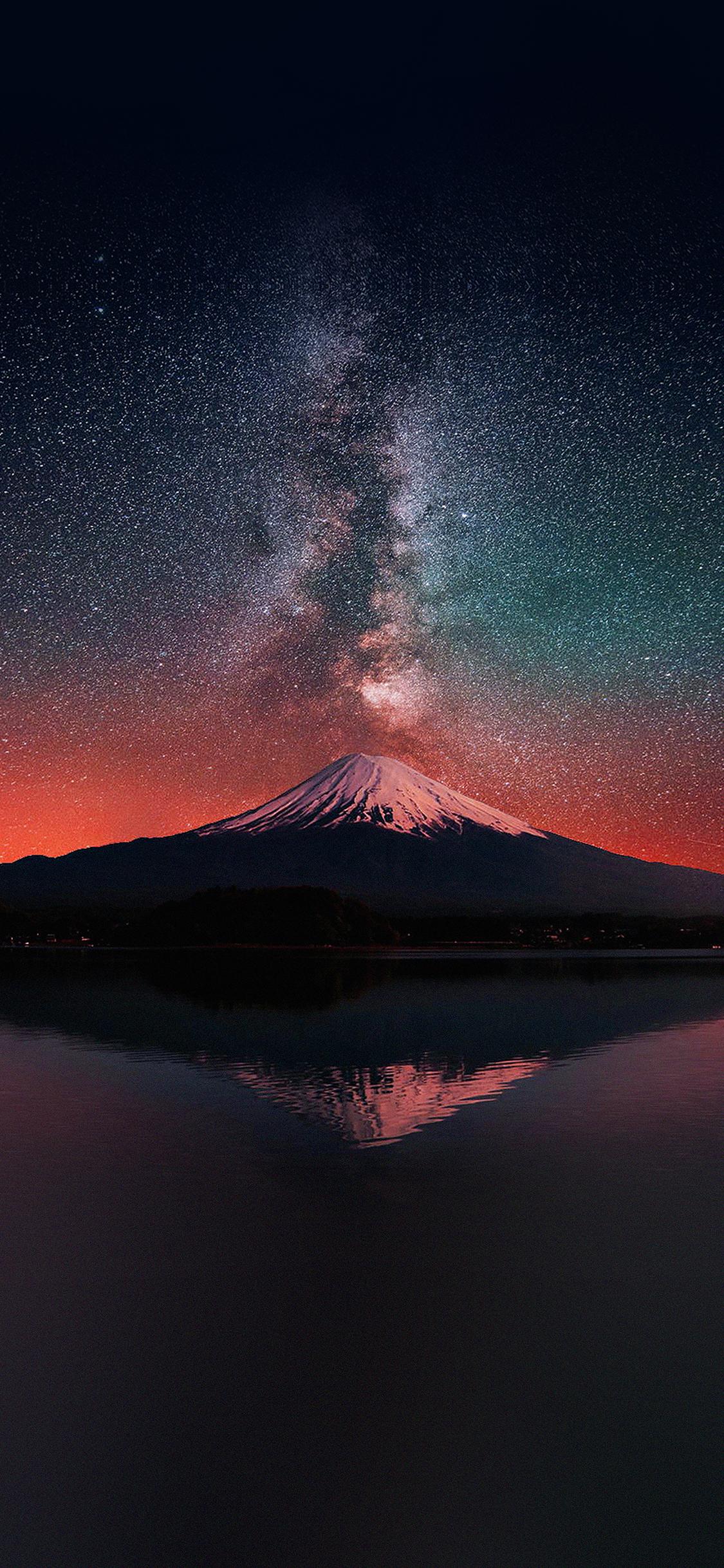1125x2436 Wallpaper Milky Way On Dark Mountain Fuji Sky