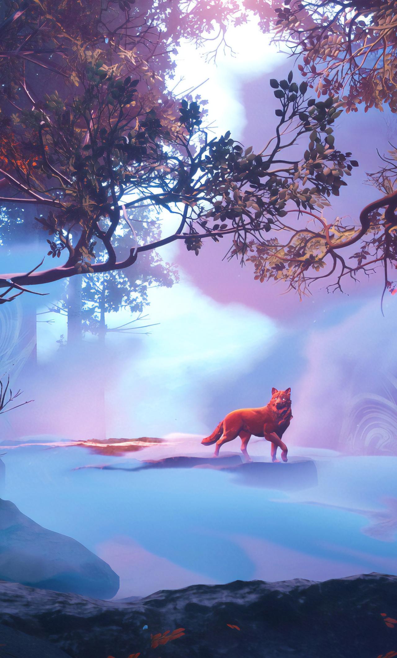1280x2120 Wolf In Red Magical Woods 4k iPhone HD 4k Wallpaper, Image, Background, Photo and Picture