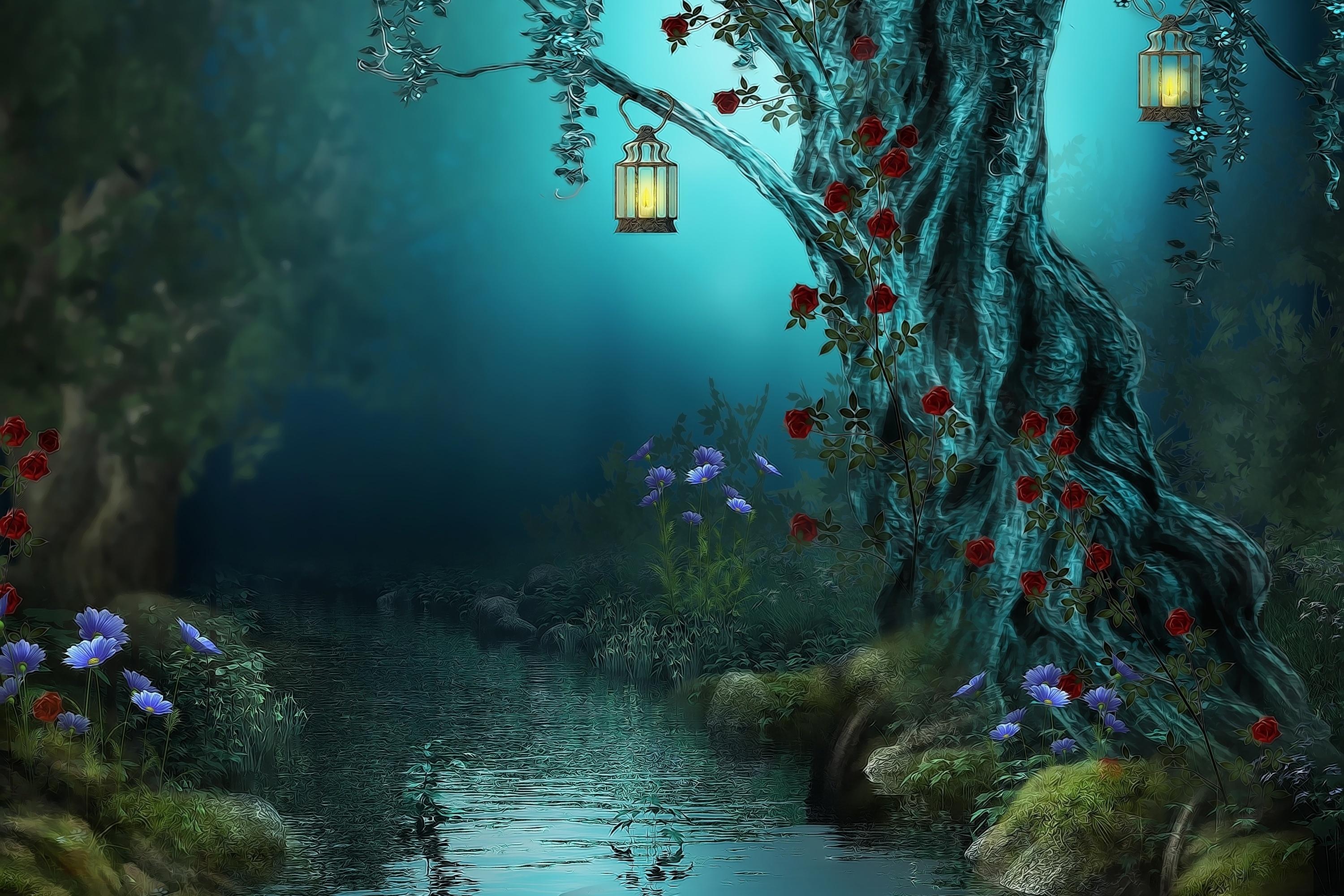 3000x2000 Fantasy forest wallpaper