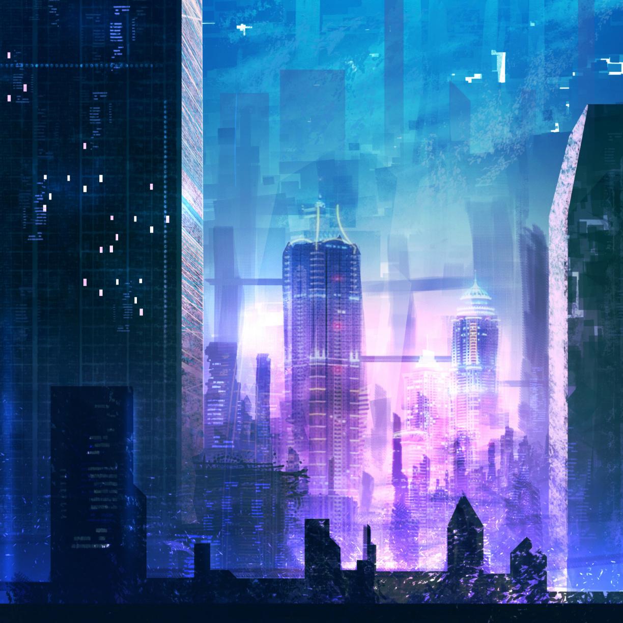1224x1224 Futuristic City, Buildings, Night, Digital Art, Wallpaper City Wallpaper Samsung
