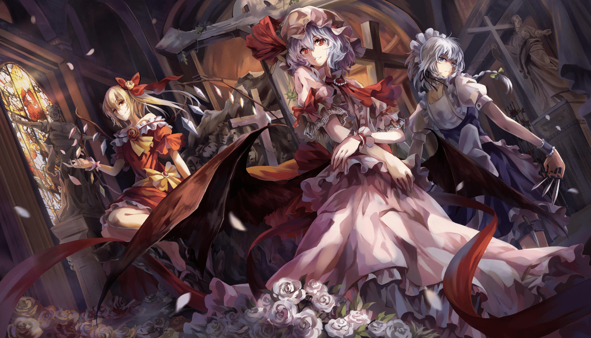 1920x1098 #anime, #Flandre Scarlet, #Izayoi Sakuya, #Touhou, #Remilia Scarlet, wallpaper. Mocah HD Wallpaper