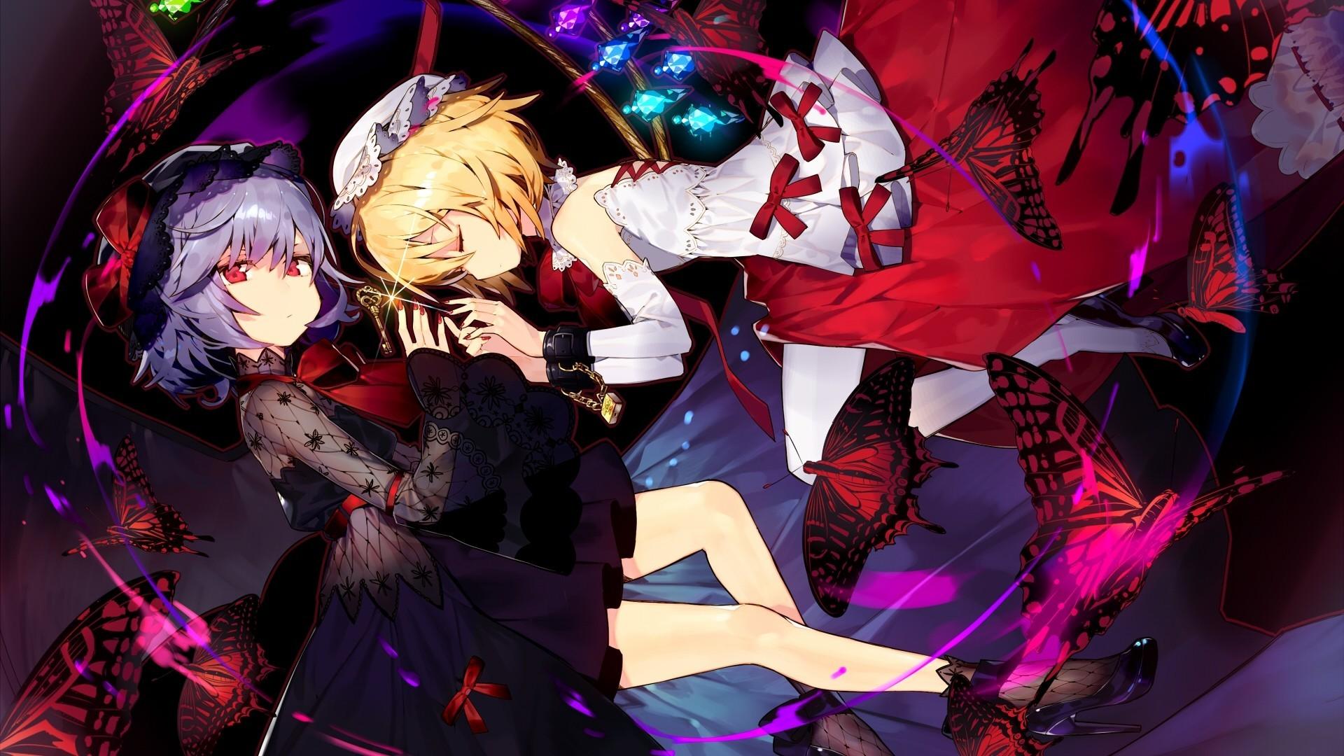 1920x1080 Download 1920x1080 Flandre Scarlet, Remilia Scarlet, Touhou, Blonde, Short Hair, Dress, Red Eyes, Vampire Wallpaper for Widescreen