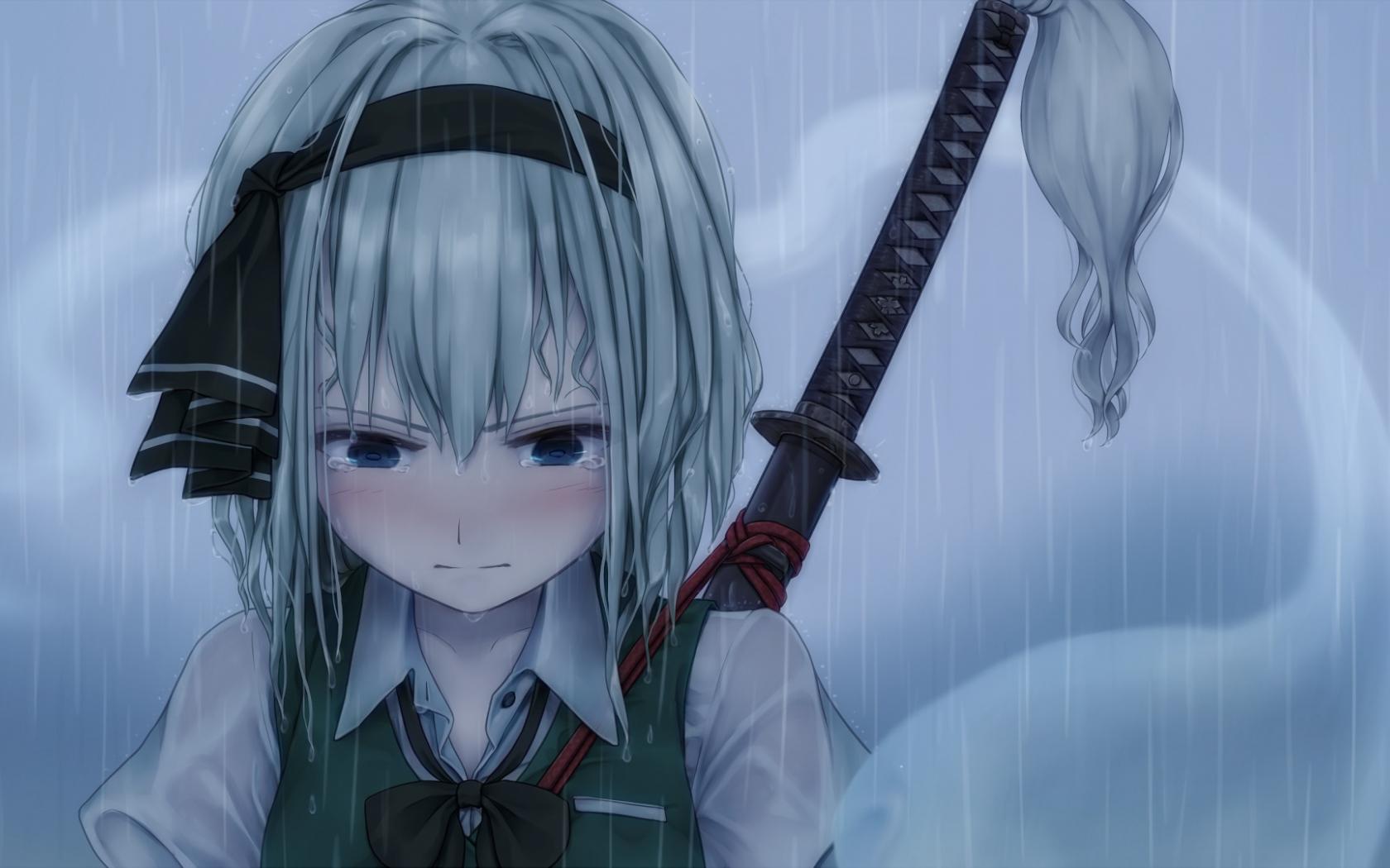 1680x1050 Desktop Wallpaper Rain, Youmu Konpaku, Touhou, Anime Girl, Katana, HD Image, Picture, Background, 080a8d