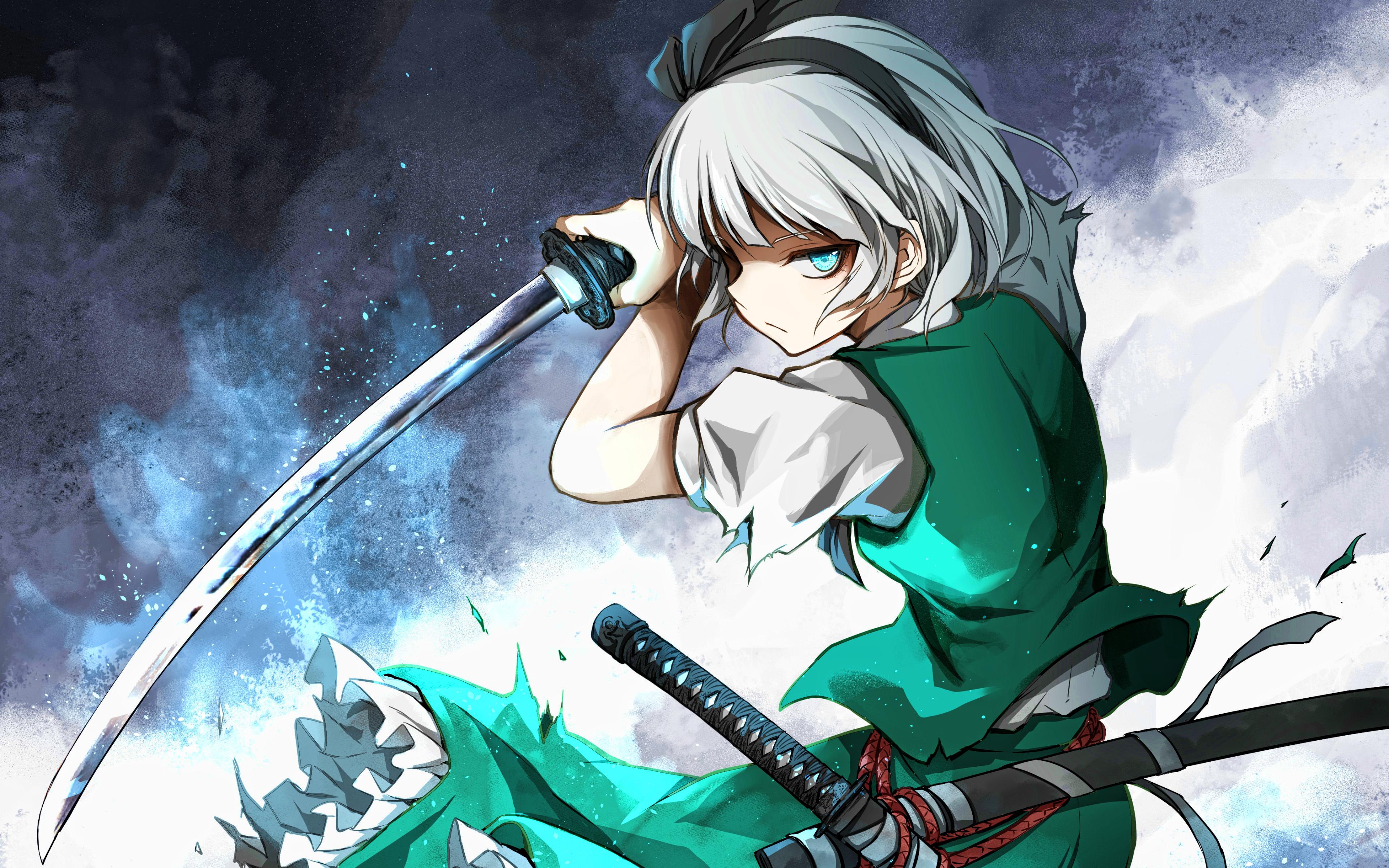 3840x2400 Download wallpaper 4k, Youmu Konpaku, Touhou, manga, Konpaku Youmu, artwork, Touhou characters, Youmu Konpaku with sword for desktop with resolution 3840x2400. High Quality HD picture wallpaper