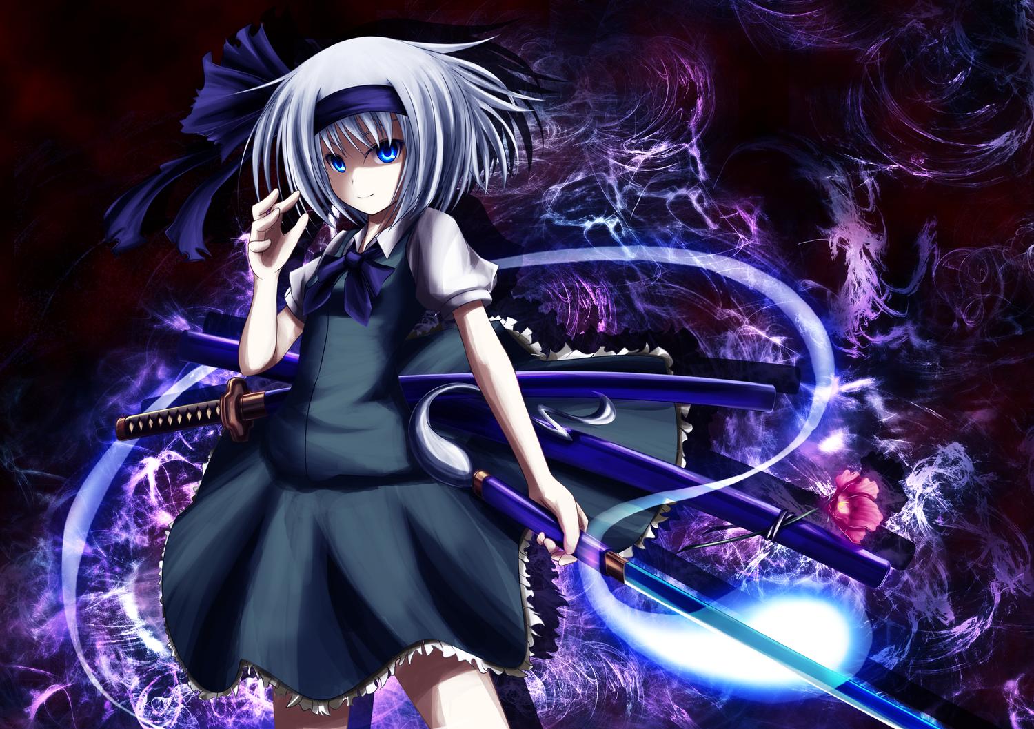 1500x1058 blue eyes katana konpaku youmu koyake myon sword touhou weapon. konachan.com.com Anime Wallpaper