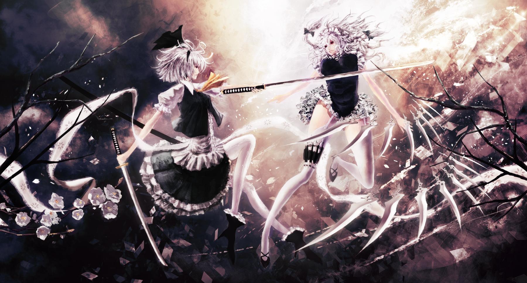 1800x967 Sakuya Izayoi Vs Youmu Konpaku HD Wallpaper