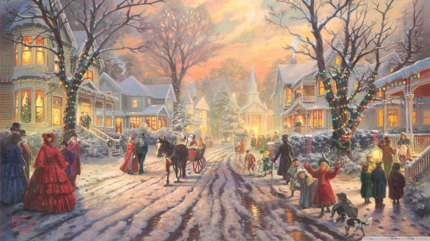 1366x768 Victorian Christmas Carol by Thomas Kinkade Ultra HD Desktop Background Wallpaper for 4K UHD TV : Multi Display, Dual Monitor : Tablet