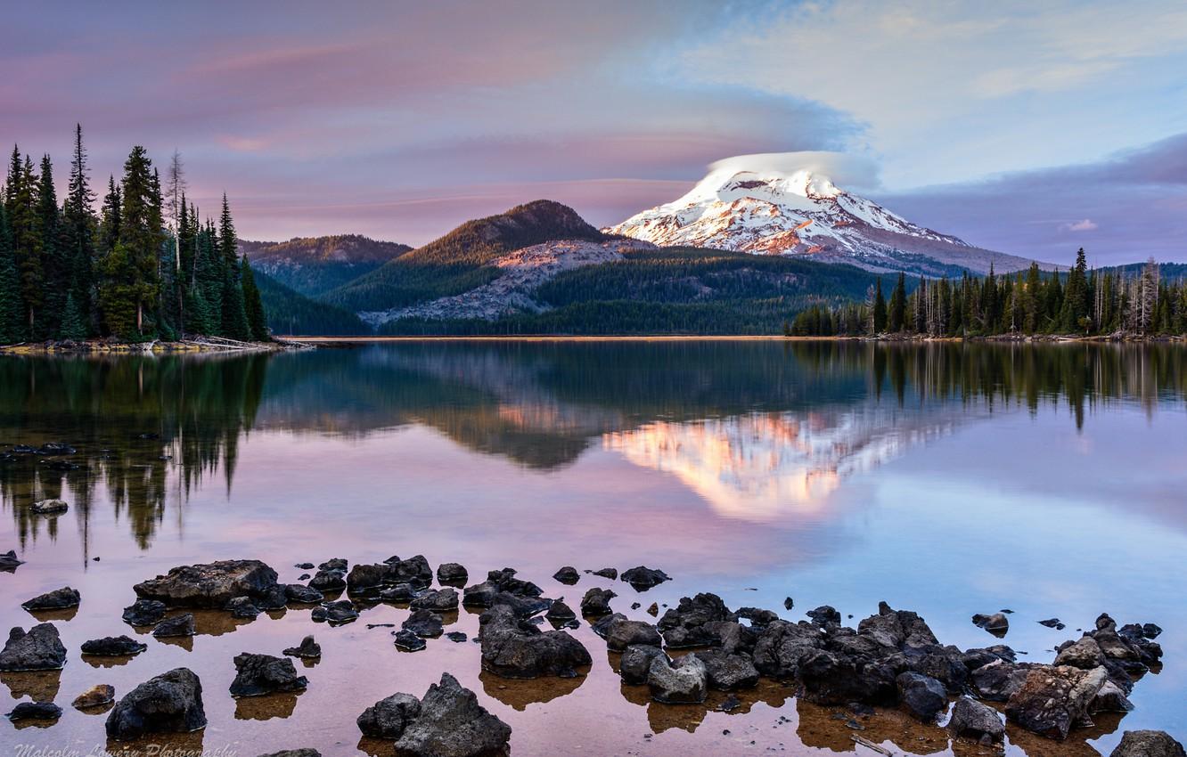 1332x850 Wallpaper forest, lake, mountain, the evening, Oregon, USA, state, Rainier, The cascade mountains, stratovolcano image for desktop, section пейзажи