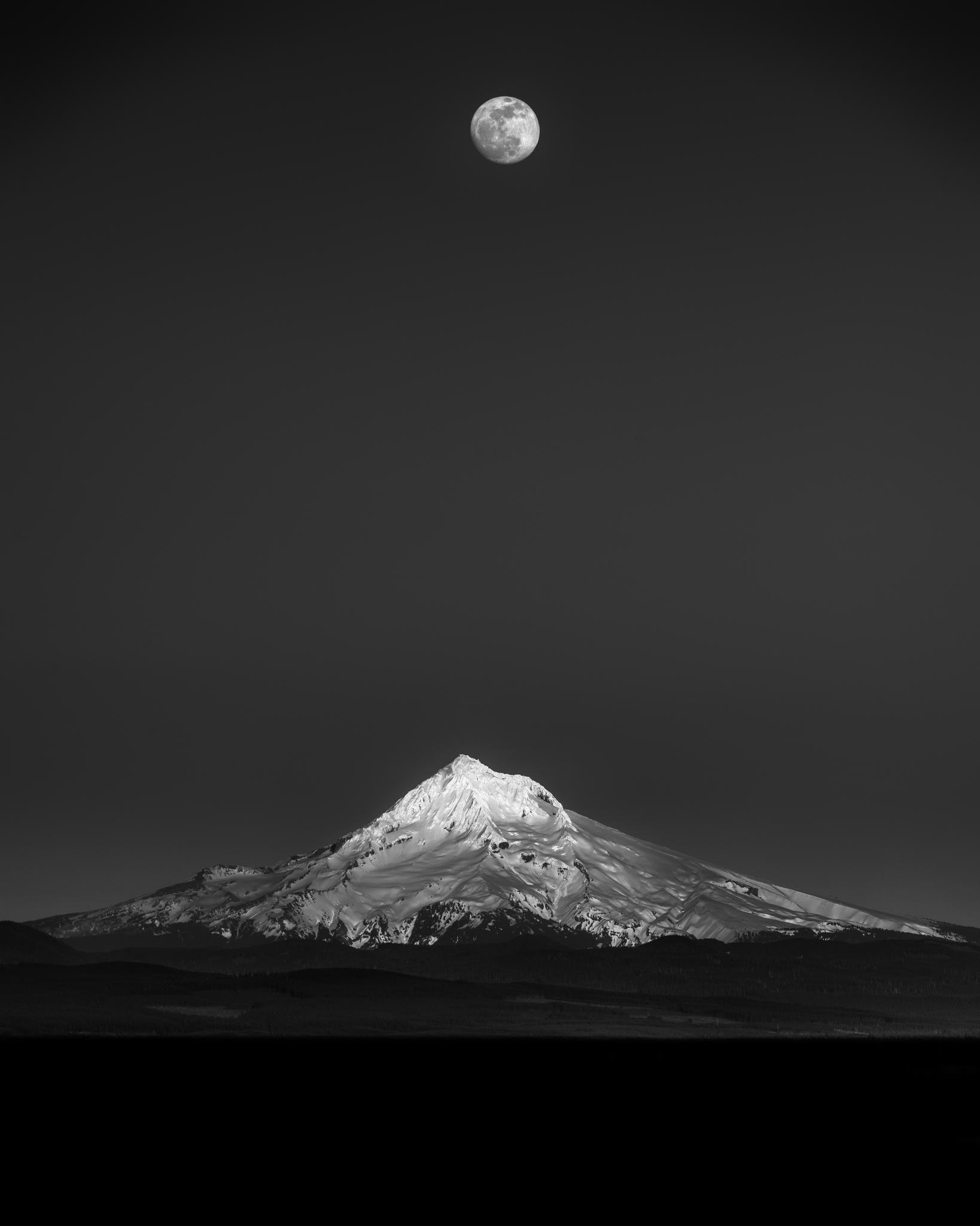 1638x2048 Full Moon over Mount Hood. HD phone wallpaper, Phone wallpaper, Black and white image