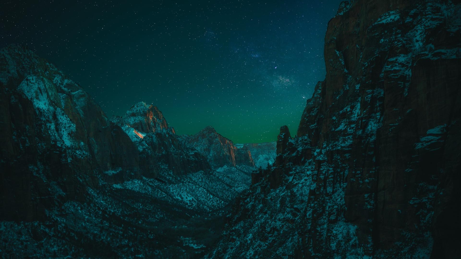 1920x1080 Landscape Forest Mountains in Night Sky 1080P Laptop Full HD Wallpaper, HD Nature 4K Wallpaper, Image, Photo and Background
