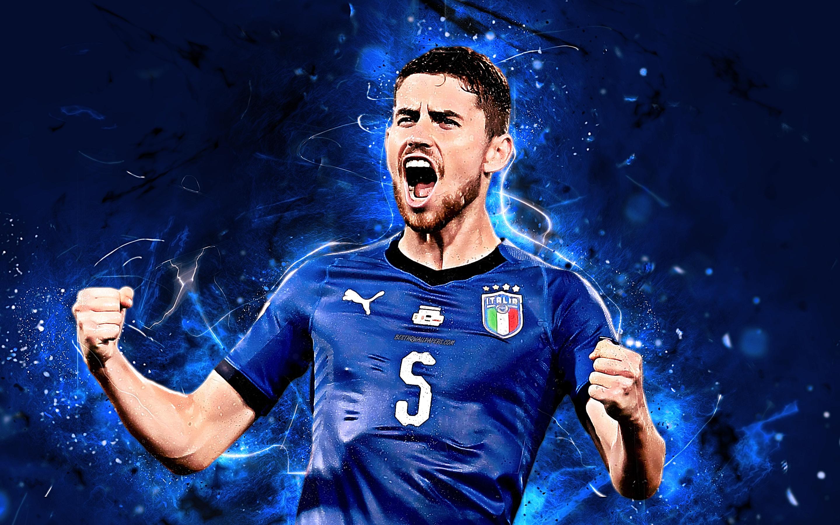 2880x1800 Download wallpaper Jorginho, goal, joy, Italy National Team, football, abstract art, Jorge Luiz Frello Filho, soccer, neon lights, Italian football team for desktop with resolution 2880x1800. High Quality HD picture wallpaper
