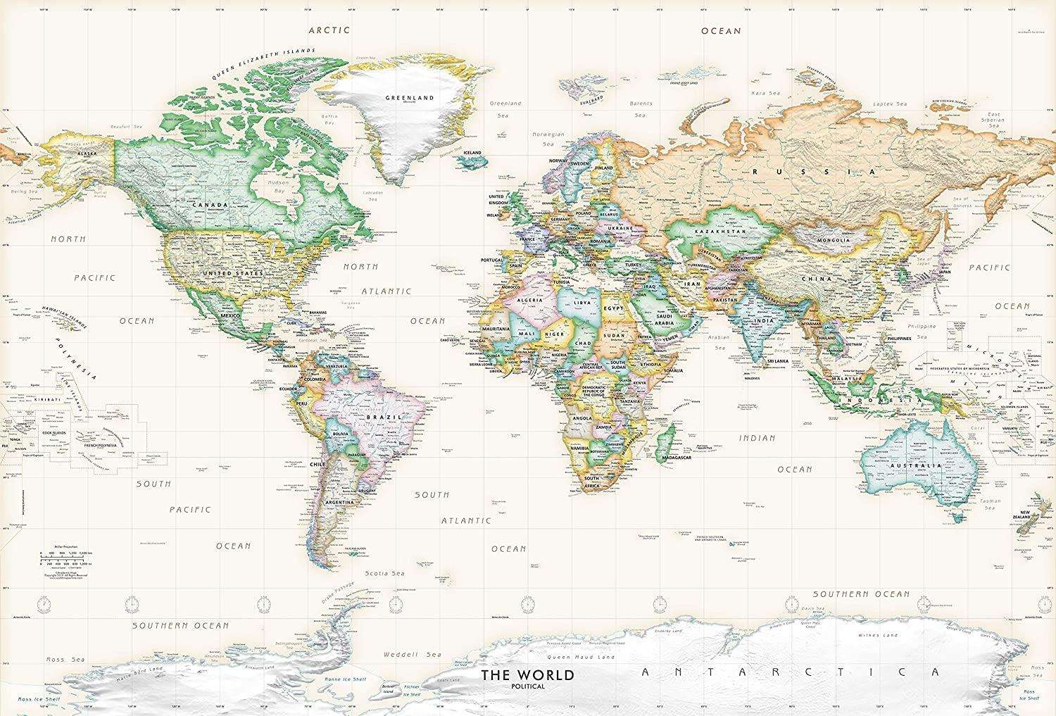 1500x1017 Academia Maps Large 53 x 36 Executive World Map Wall Decal. Easy to Hang Wallpaper Stick and Peel. Wall Map of The World. Easy to Apply, Reposition, Remove: Home & Kitchen