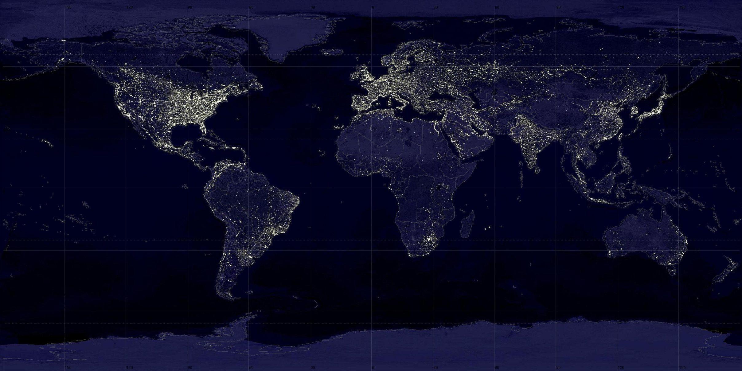 2416x1208 World Map Wallpaper HD