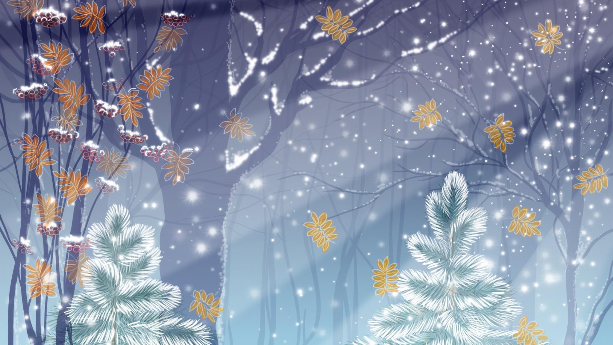 2048x1152 Download Winter, illustration, snowfall, digital art wallpaper, 2048x Dual Wide, Widescreen