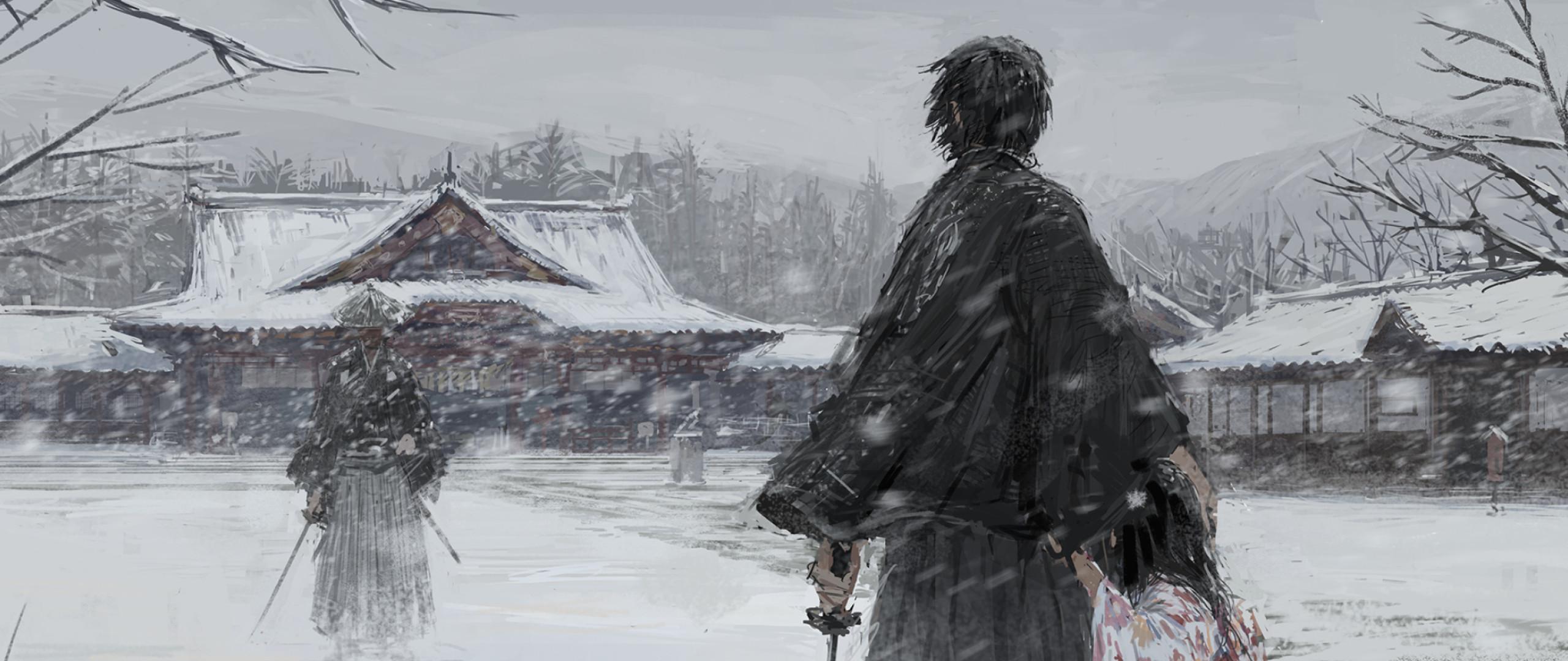 2560x1080 Samurai Warrior in Winter Illustration 2560x1080 Resolution Wallpaper, HD Fantasy 4K Wallpaper, Image, Photo and Background