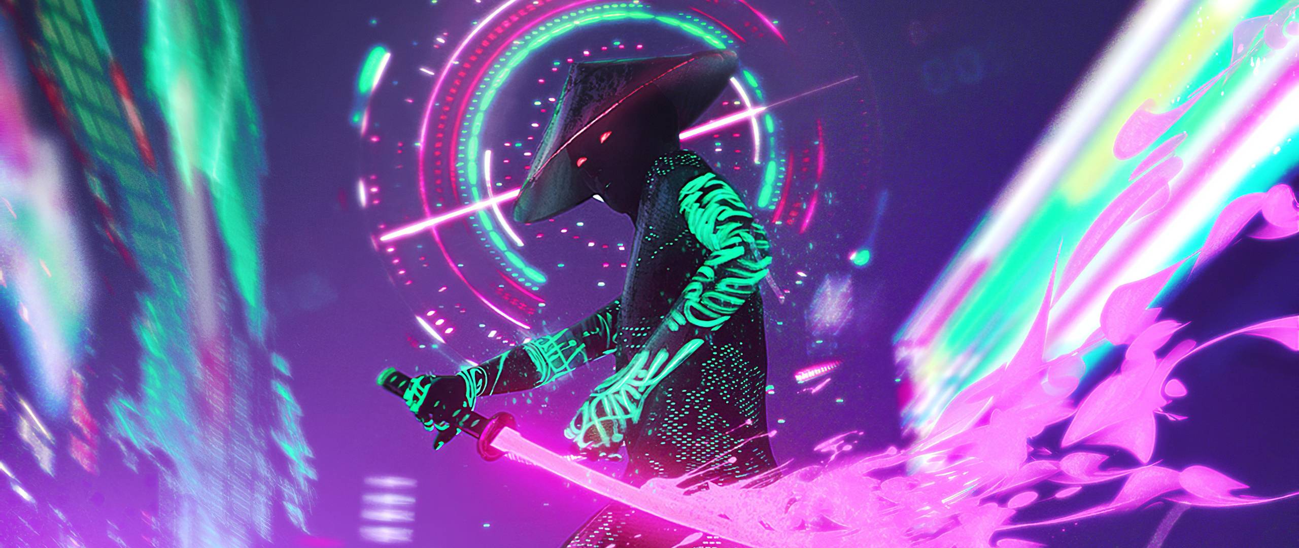 2560x1080 Neon Samurai Cyberpunk 2560x1080 Resolution Wallpaper, HD Artist 4K Wallpaper, Image, Photo and Background
