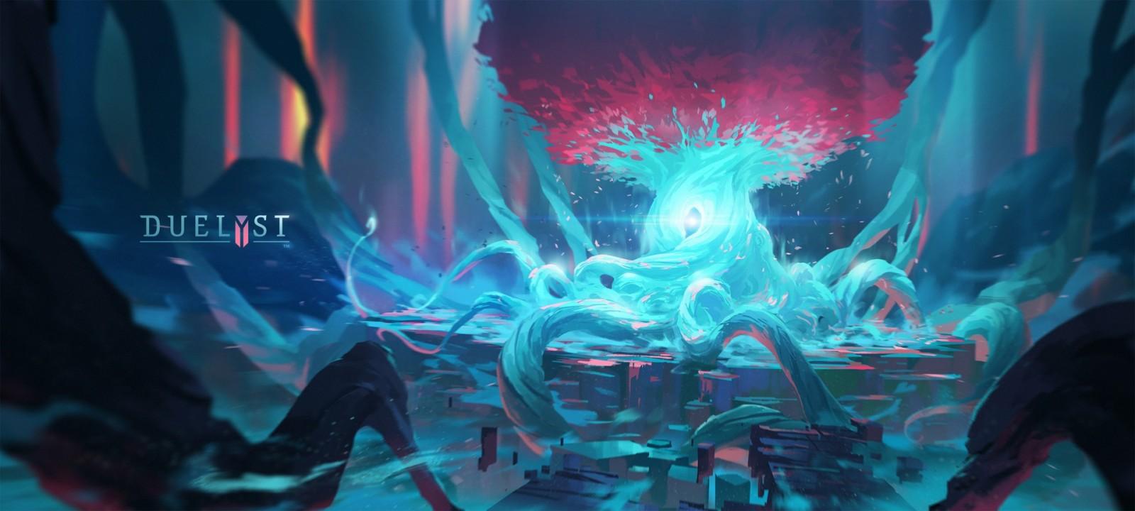 1600x720 digital art, artwork, blue, ice, concept art, Duelyst, screenshot, computer wallpaper. Mocah HD Wallpaper