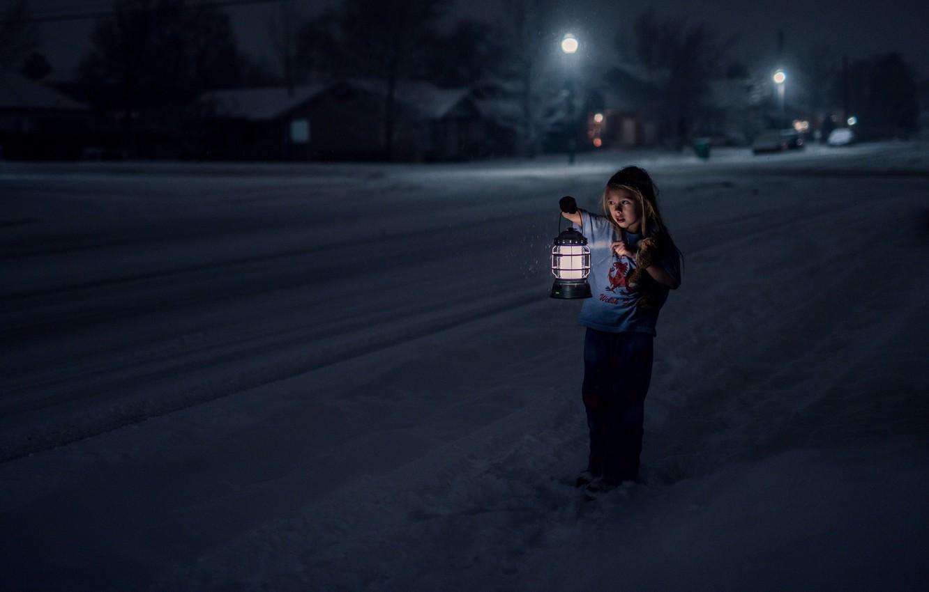 1332x850 Wallpaper cold, winter, loneliness, fear, street, girl, lantern image for desktop, section настроения