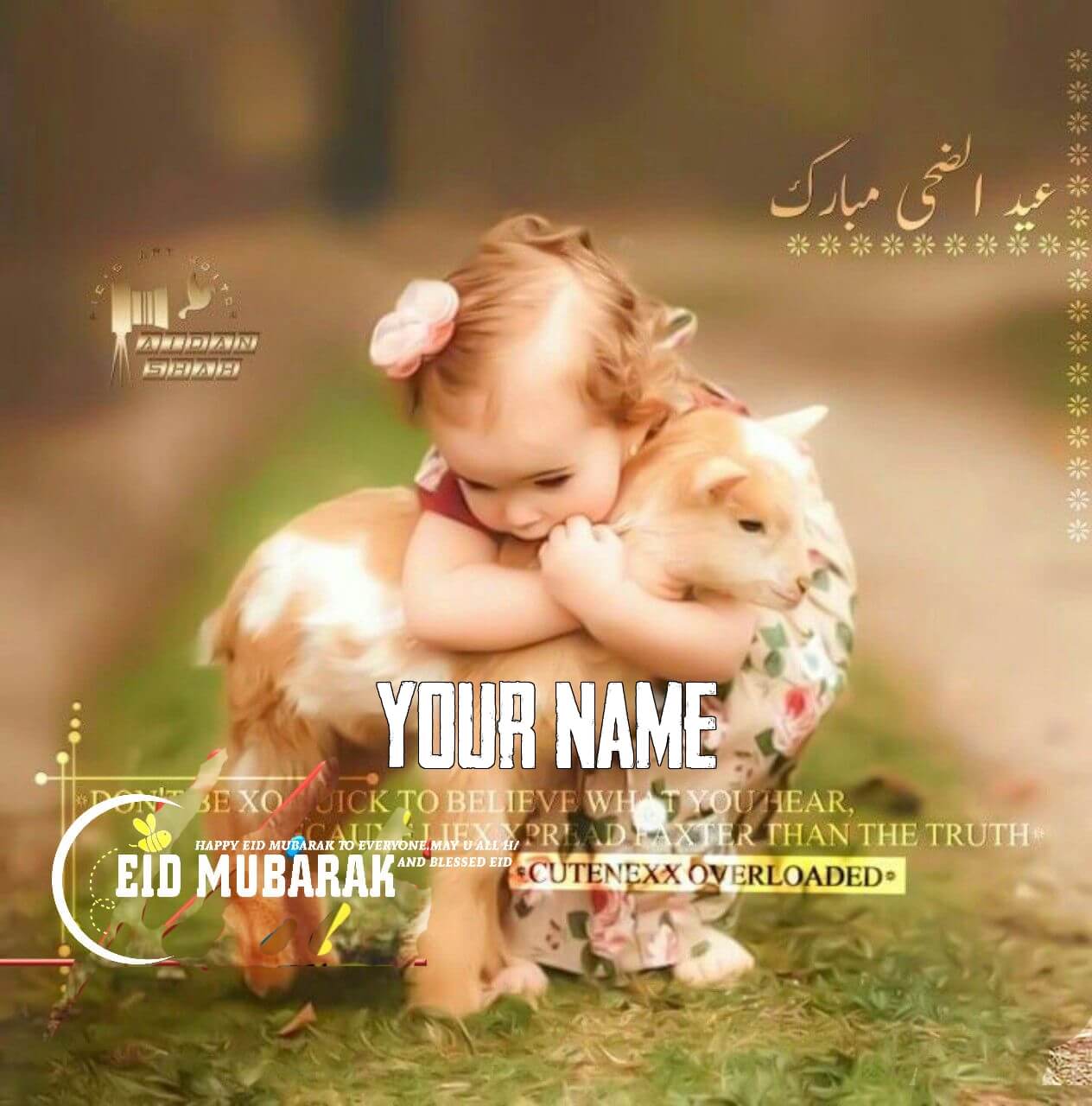 1264x1280 Download Cute Girl Hugging Goat On Eid Ul Adha Mubarak