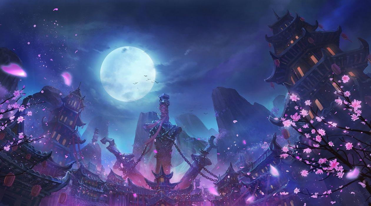 1261x700 Anime Original fantasy moon city wallpaperx1066