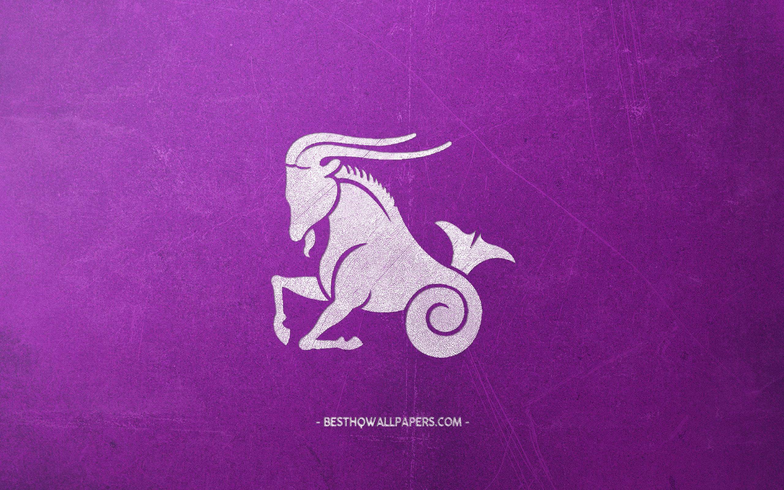 2560x1600 Capricorn Zodiac Sign, Purple Retro Background, Capricorn