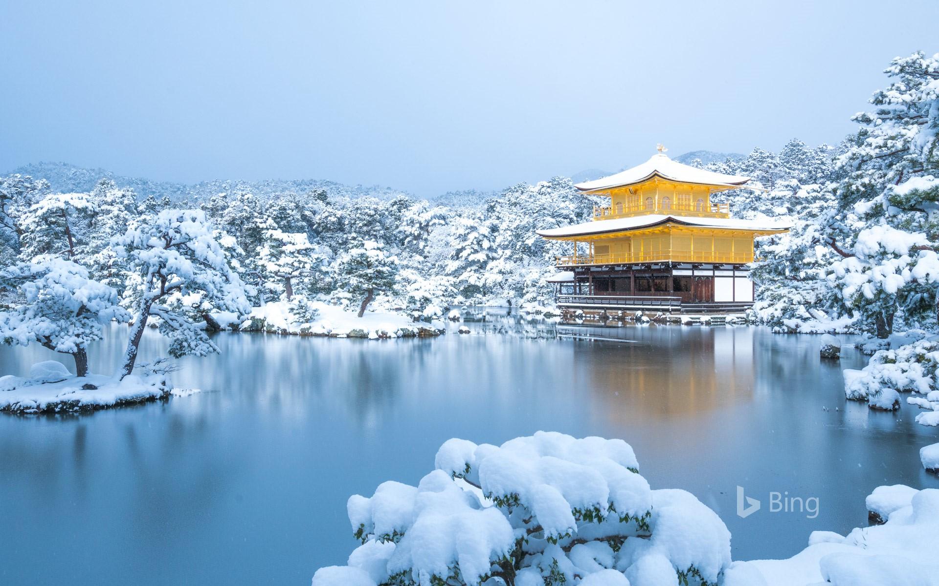 1920x1200 Kinkakuji temple in winter, Kyoto, Japan